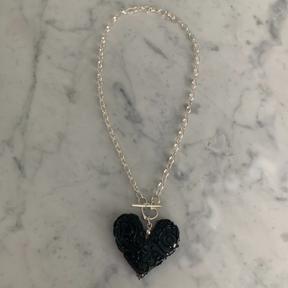 Handmade Black Glass Heart Necklace - Picture 1 of 2